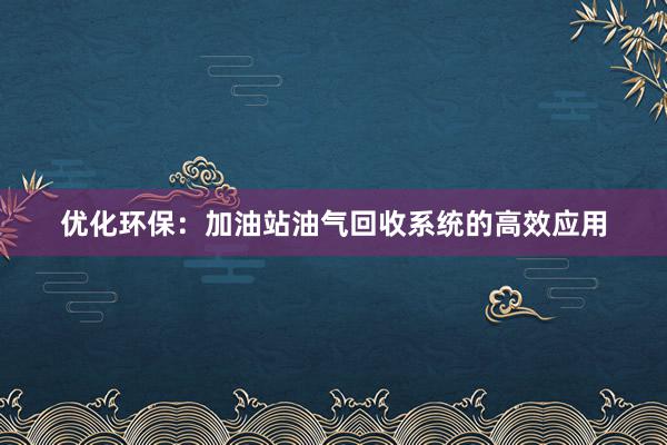 优化环保：加油站油气回收系统的高效应用